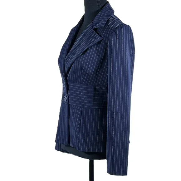 DBY Ltd. Blazer / Jacket - Dark Navy Blue - Pinstriped, Size 3/4 - Picture 2 of 9